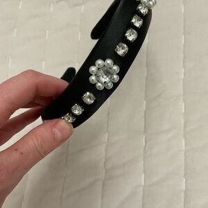 Black Headband with Crystal and Pearl Details